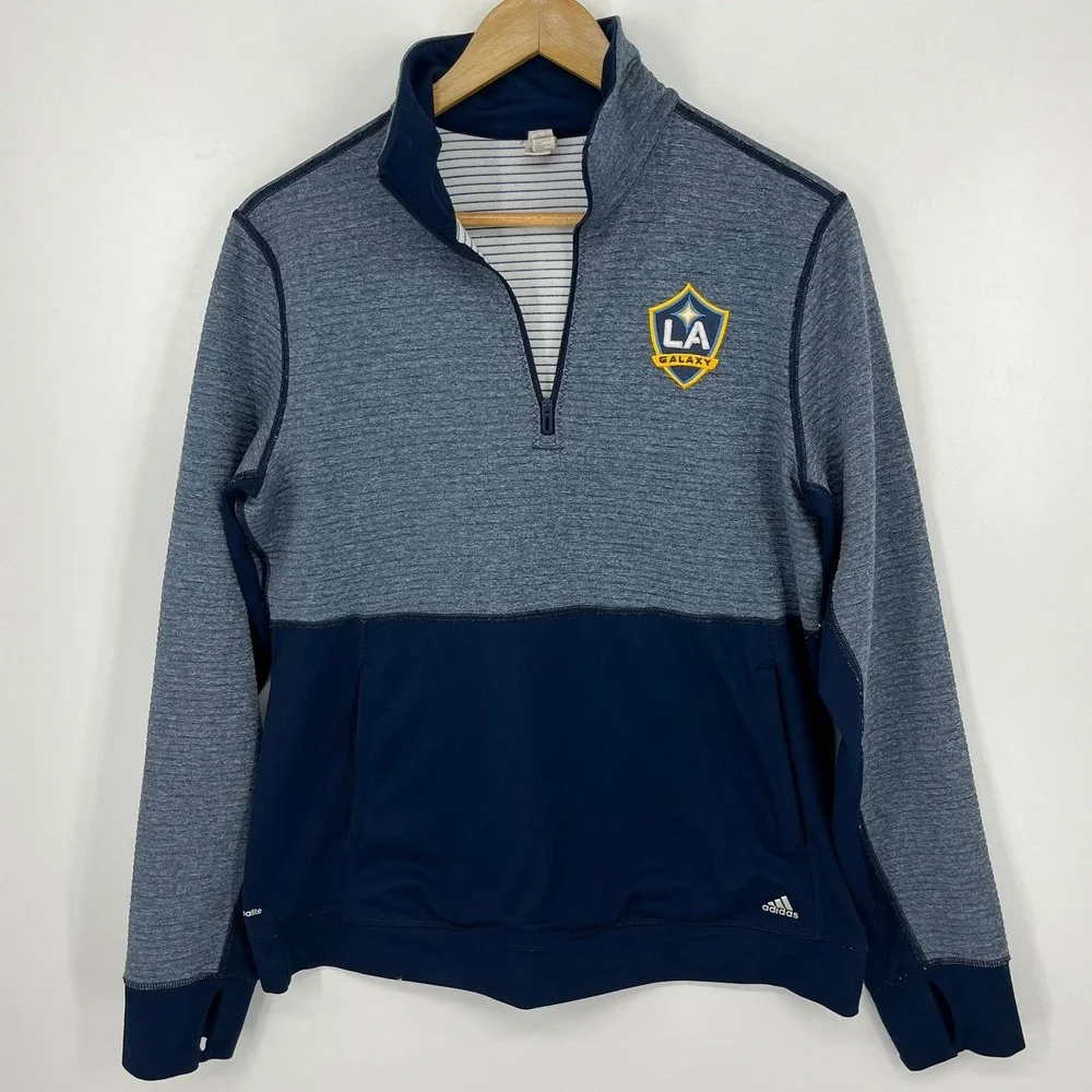 Adidas LA Galaxy Mens Large Quarter Zip Pullover Navy Blue Heathered MLS‎ Soccer